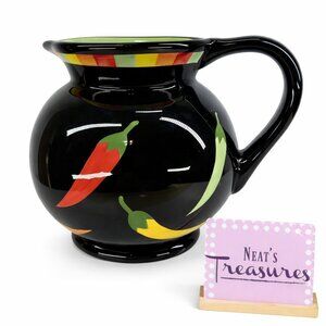 THE MAIN INGREDIENTS Black Ceramic Red Orange Green Chili Peppers 3.5Qt Pitcher